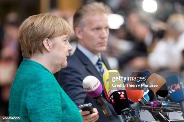 German Chancellor Angela Merkel arrives for an EU Summit at European Council on June 28, 2018 in Brussels, Belgium.