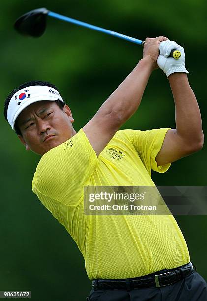 Choi of South Korea tees off on the 15th hole during the second round of the Zurich Classic at TPC Louisiana on April 23, 2010 in Avondale, Louisiana.