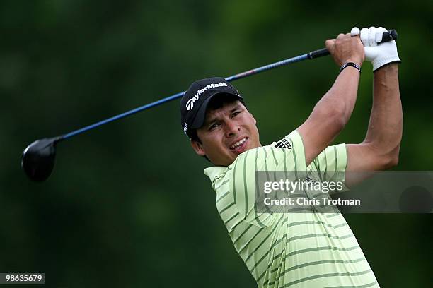 Andres Romero of Argentina tees off on the 15th hole during the second round of the Zurich Classic at TPC Louisiana on April 23, 2010 in Avondale,...