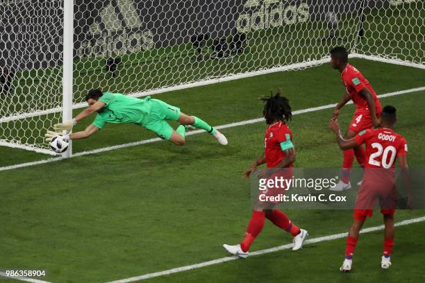 Jaime Penedo of Panama makes a save during the 2018 FIFA World Cup Russia group G match between Panama and Tunisia at Mordovia Arena on June 28, 2018...