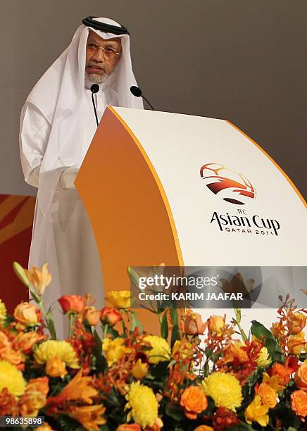 Asian Football Confederation president Mohammed Bin Hammam speaks, during the AFC Asian Cup Qatar 2011 draw at the Aspire Dome, in the Qatari capital...