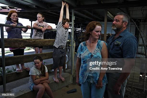 Malcom and Marianne Adlington with their kids in their non-working dairy barn February 12, 2008 in Wakool, New South Wales, Australia. When the...