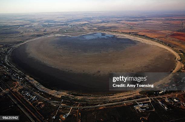 Lake Boga drains with only a small pool of water left after it was cut off from its water supply February 16, 2008 in Lake Boga, Victoria, Australia....