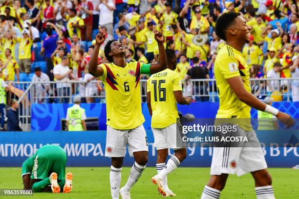 Colombia's midfielder Carlos Sanchez celebrates at the end of the Russia 2018 World Cup Group H football match between Senegal and Colombia at the...