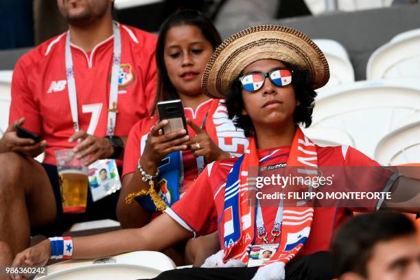 Panama's fan relaxes before the Russia 2018 World Cup Group G football match between Panama and Tunisia at the Mordovia Arena in Saransk on June 28,...