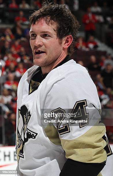 Matt Cooke of the Pittsburgh Penguins looks on during a stoppage in play against the Ottawa Senators in Game Four of the Eastern Conference...