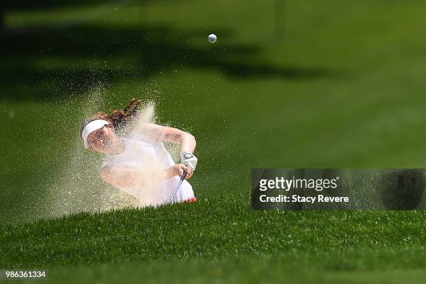 Florentyna Parker of England from a fairway bunker on the ninth hole during the first round of the KPMG Women's PGA Championship at Kemper Lakes Golf...