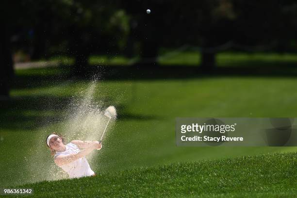 Florentyna Parker of England from a fairway bunker on the ninth hole during the first round of the KPMG Women's PGA Championship at Kemper Lakes Golf...