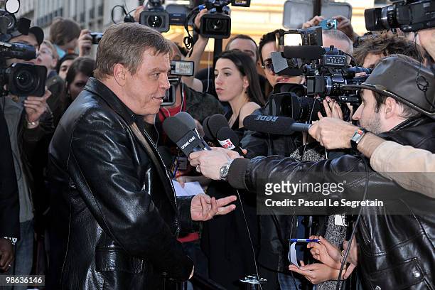 Actor Mark Hamill gives interviews as he attends a Tribute to Star Wars V during the 18th Adventure Film Festival at Le Grand Rex on April 23, 2010...