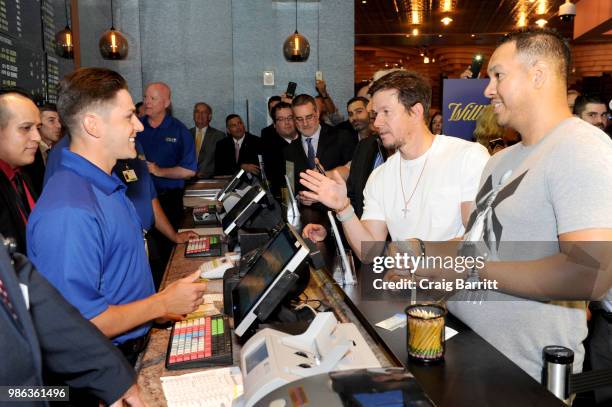 Mark Wahlberg places ceremonial first bet at William Hill Sports Book on June 28, 2018 in Atlantic City, New Jersey.