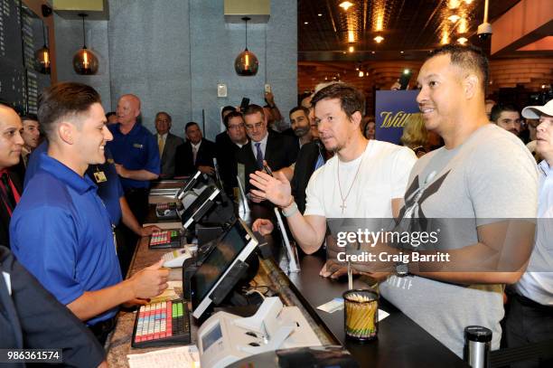 Mark Wahlberg places ceremonial first bet at William Hill Sports Book on June 28, 2018 in Atlantic City, New Jersey.