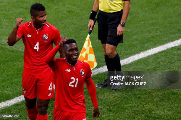 Panama's midfielder Jose Luis Rodriguez celebrates after scoring during the Russia 2018 World Cup Group G football match between Panama and Tunisia...