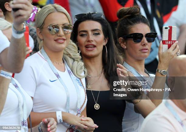 Megan Davison, girlfriend of England goalkeeper Jordan Pickford Annie Kilner, girlfriend of England's Kyle Walker and Rebekah Vardy, wife of...