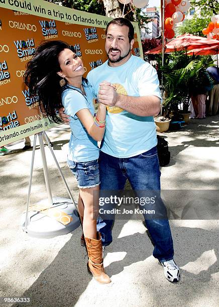 Entertainer Joey Fatone and Dallas Cowboys cheerleader Melissa Rycroft attend Smile Train's World Smile Search in Madison Square Park on April 23,...