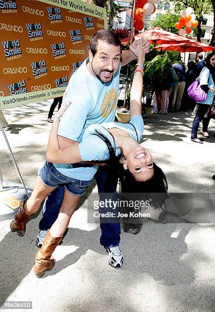 Entertainer Joey Fatone and Dallas Cowboys cheerleader Melissa Rycroft attend Smile Train's World Smile Search in Madison Square Park on April 23,...