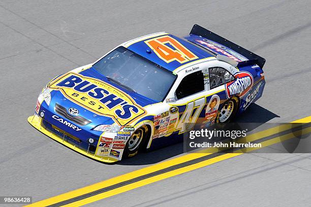 Marcos Ambrose drives the Bush's Best Baked Beans/Kingsford Toyota during practice for the NASCAR Sprint Cup Series Aaron's 499 at Talladega...