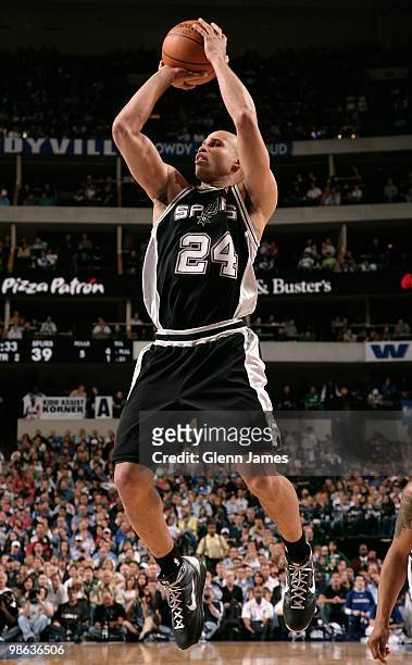 Richard Jefferson of the San Antonio Spurs takes a jump shot against the Dallas Mavericks in Game One of the Western Conference Quarterfinals during...