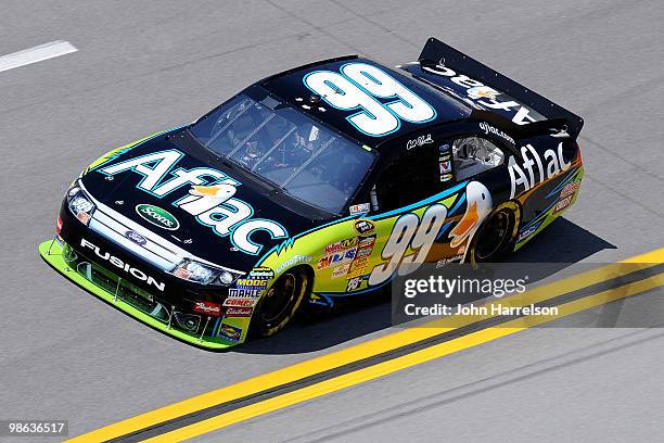 Carl Edwards drives the Aflac Ford during practice for the NASCAR Sprint Cup Series Aaron's 499 at Talladega Superspeedway on April 23, 2010 in...