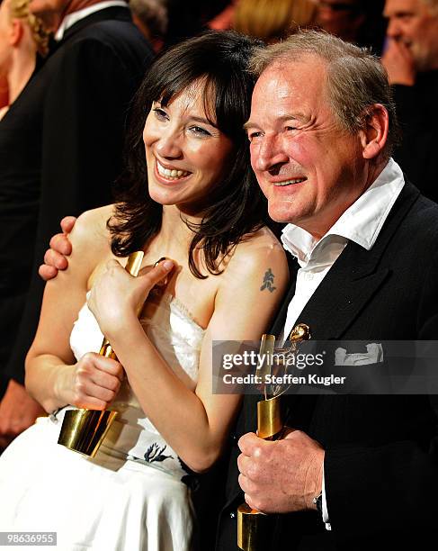 Sibel Kekili and Burghart Klaussner receive their Lolas for best female and male actors during the 60th German Film Prize awards Gala at...