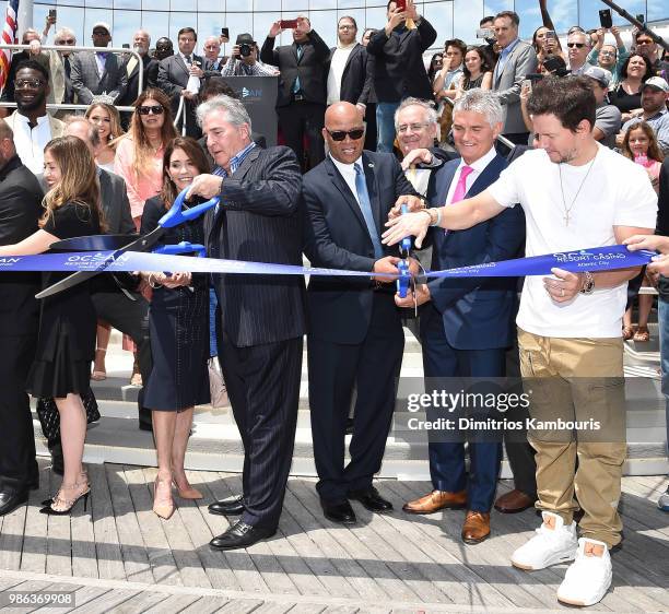 Bruce Deifik, Atlantic City Mayor Frank Gilliam, Frank Ruocco and Mark Wahlberg attend the Ocean Resort Casino opening weekend ribbon cutting...