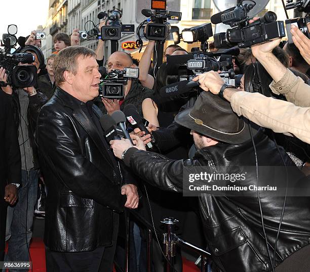 Actor Mark Hamill gives interviews as he attends a Tribute to Star Wars V during the 18th Adventure Film Festival at Le Grand Rex on April 23, 2010...