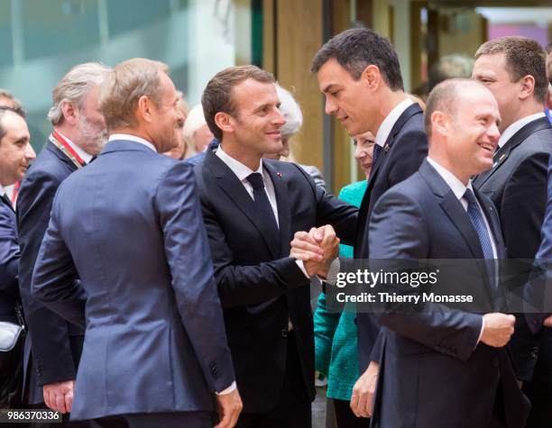 President of the European Council Donald Franciszek Tusk is talking with the French President Emmanuel Macron, the German Chancellor Angela Merkel,...