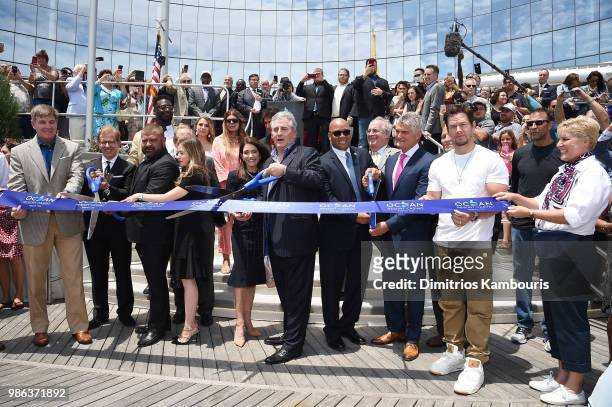 Scott Brown, George Vizer, Bruce Deifik, Atlantic City Mayor Frank Gilliam, Frank Ruocco and Mark Wahlberg attend the Ocean Resort Casino opening...