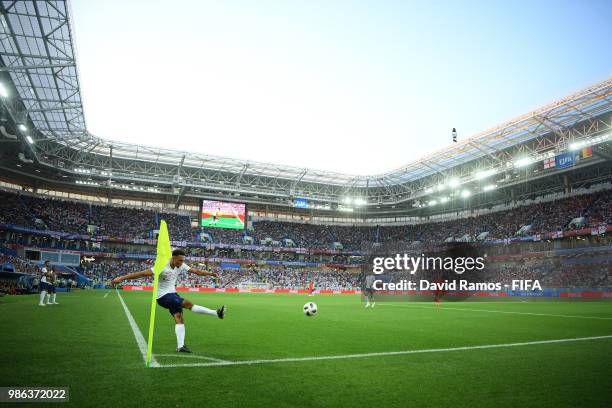 General view of stadium as Trent Alexander-Arnold of England takes a corner during the 2018 FIFA World Cup Russia group G match between England and...