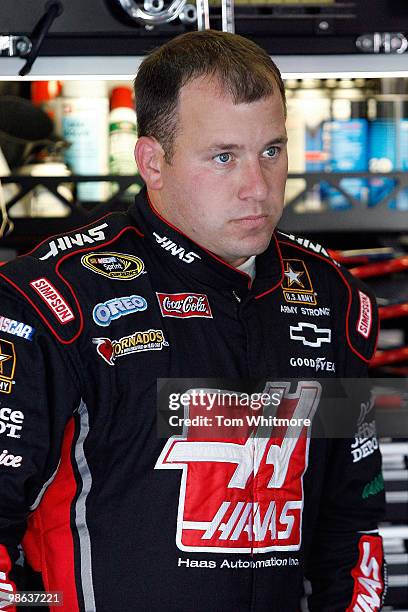 Ryan Newman, driver of the Haas Automation/Office Depot Chevrolet, stands in the garage during practice for the NASCAR Sprint Cup Series Aaron's 499...