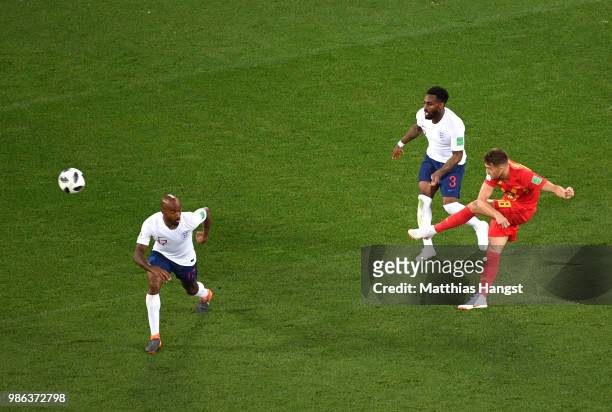 Adnan Januzaj of Belgium scores his team's first goal during the 2018 FIFA World Cup Russia group G match between England and Belgium at Kaliningrad...