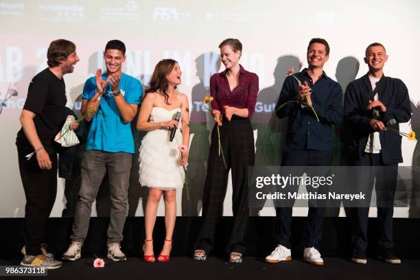 Oliver Korittke, Emilio Sakraya, Janina Fautz, Emma Bading, director Marco Petry and Ludwig Simon attend the 'Meine teuflisch gute Freundin' Premiere...