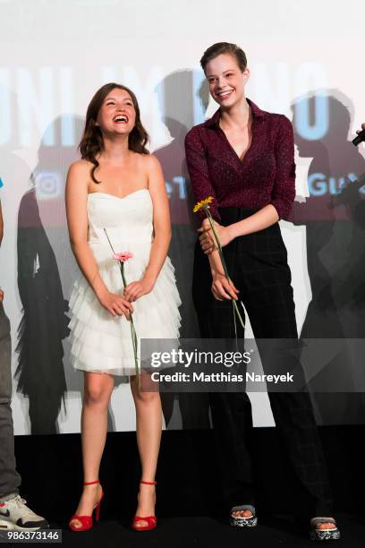 Emma Bading and Janina Fautz attend the 'Meine teuflisch gute Freundin' Premiere at Cinemaxx on June 28, 2018 in Berlin, Germany.