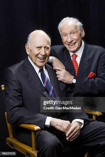 Carl Reiner and Mel Brooks pose for a portrait session at Sony Studios in Culver City on April 17 Culver City, CA.