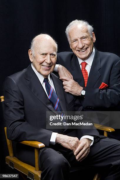 Carl Reiner and Mel Brooks pose for a portrait session at Sony Studios in Culver City on April 17 Culver City, CA.