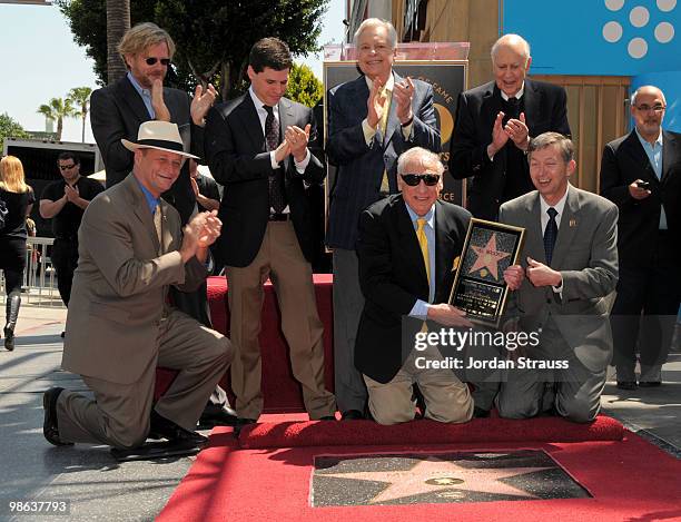 Max Brooks, honoree Mel Brooks, host of TCM Robert Osborne, actor Carl Reiner, President, CEO of the Hollywood Chamber of Commerce Leron Gubler and...