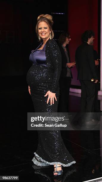 Barbara Schoeneberger poses after the German film award Gala at Friedrichstadtpalast on April 23, 2010 in Berlin, Germany.