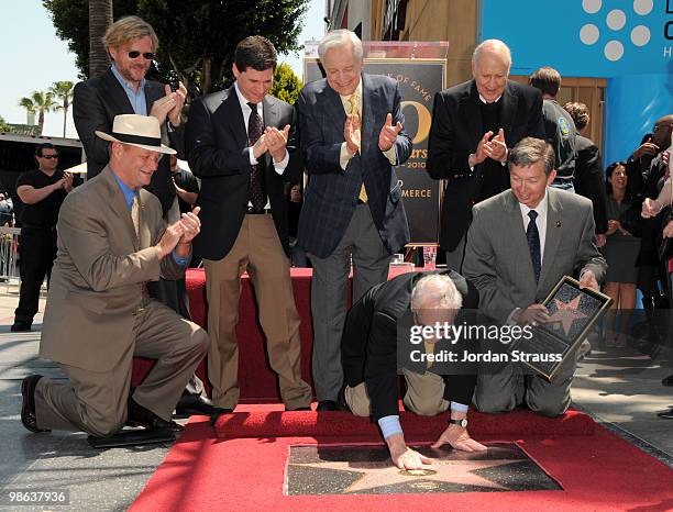 Max Brooks, honoree Mel Brooks, host of TCM Robert Osborne, actor Carl Reiner, President, CEO of the Hollywood Chamber of Commerce Leron Gubler and...