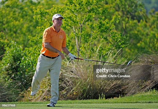 Ken Green tees off on during the first round round of the Legends Division at the Liberty Mutual Legends of Golf at The Westin Savannah Harbor Golf...