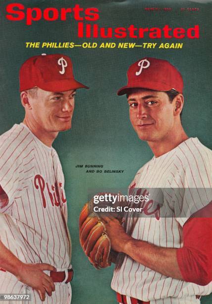 March 1, 1965 Sports Illustrated via Getty Images Cover: Baseball: Portrait of Philadelphia Phillies pitchers Jim Bunning and Bo Belinsky during...