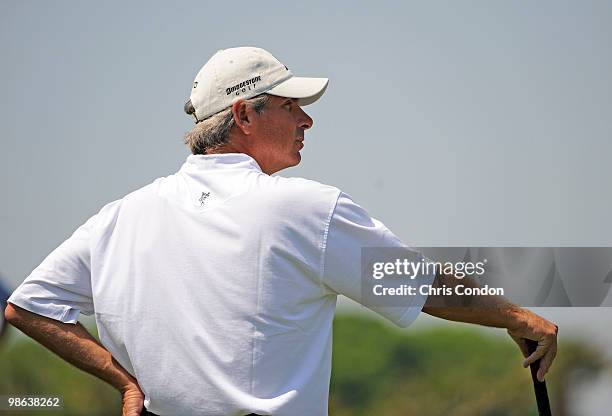 Fred Couples waits to putt on during the first round round of the Legends Division at the Liberty Mutual Legends of Golf at The Westin Savannah...