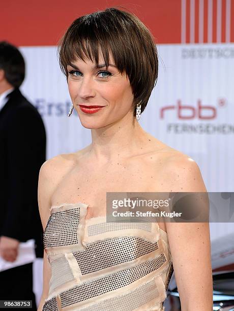 Actres Christiane Paul arrives for the 60th German Film Prize awards ceremony on April 23, 2010 in Berlin, Germany.