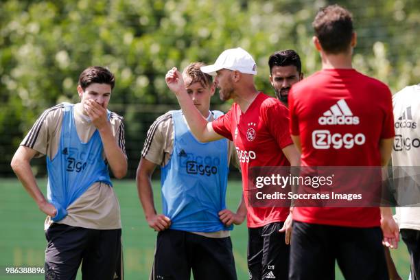 Jurgen Ekkenlenkamp of Ajax, Kaj Sierhuis of Ajax, coach Erik ten Hag of Ajax during the Training Ajax at the Sportplatz Klosterpforte on June 28,...