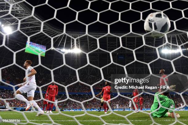 Fakhreddine Ben Youssef of Tunisia celebrates scoring his team's first goal during the 2018 FIFA World Cup Russia group G match between Panama and...
