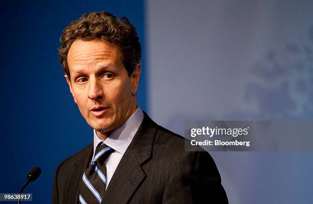 Timothy Geithner, U.S. Treasury secretary, speaks at a news conference during the Group of 20 Finance Ministers and Central Bank Governors' meeting...