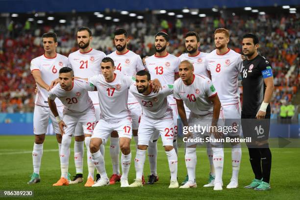 Tunisia pose prior to the 2018 FIFA World Cup Russia group G match between Panama and Tunisia at Mordovia Arena on June 28, 2018 in Saransk, Russia.