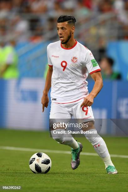 Anice Badri of Tunisia runs with the ball during the 2018 FIFA World Cup Russia group G match between Panama and Tunisia at Mordovia Arena on June...