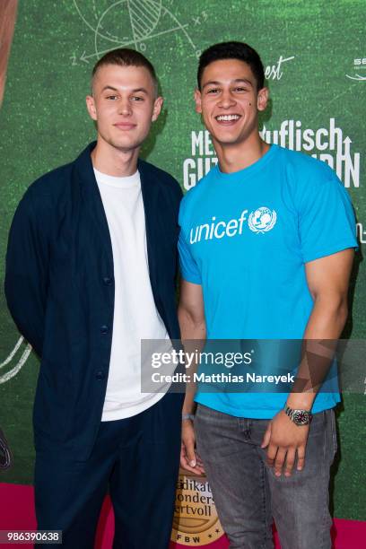 Emilio Sakraya and Ludwig Simon attend the 'Meine teuflisch gute Freundin' Premiere at Cinemaxx on June 28, 2018 in Berlin, Germany.