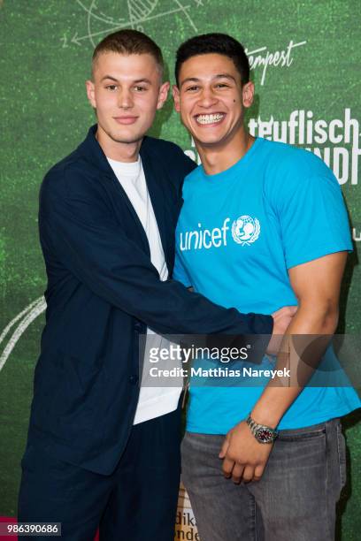 Emilio Sakraya and Ludwig Simon attend the 'Meine teuflisch gute Freundin' Premiere at Cinemaxx on June 28, 2018 in Berlin, Germany.