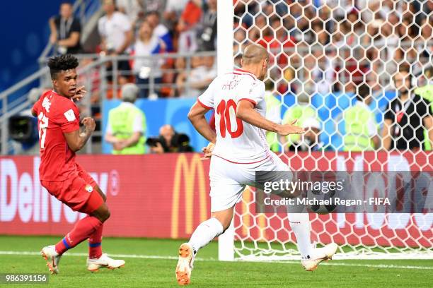 Wahbi Khazri of Tunisia scores his team's second goal during the 2018 FIFA World Cup Russia group G match between Panama and Tunisia at Mordovia...