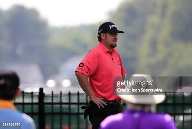 Holmes of the United States waits on the 9th tee during the Final Round of the Travelers Championship on June 24, 2018 at TPC River Highlands in...